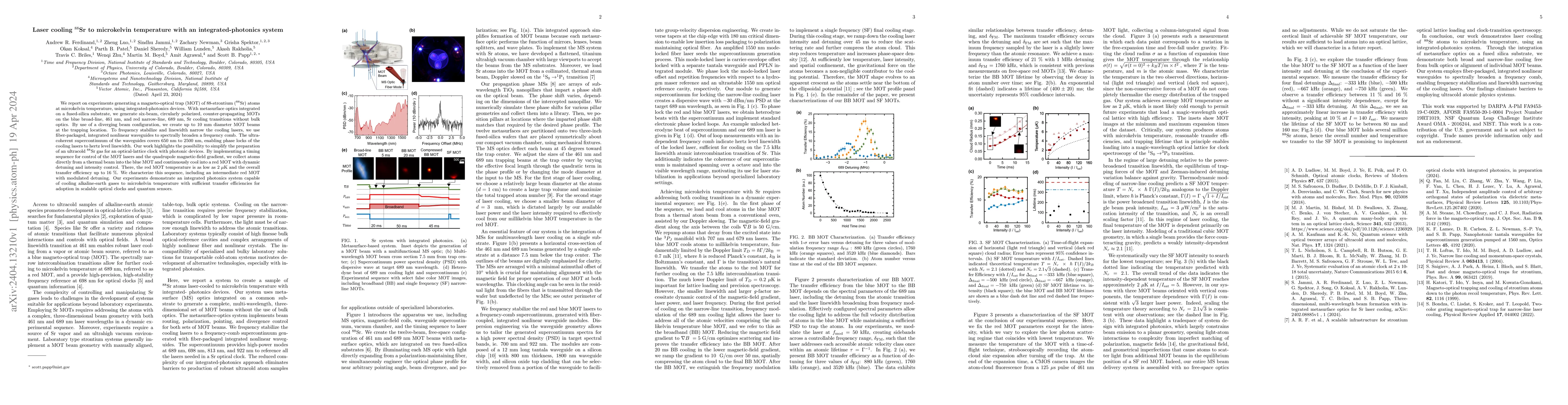 Thumbnail for Laser cooling $^{88}$Sr to microkelvin temperature with an
  integrated-photonics system