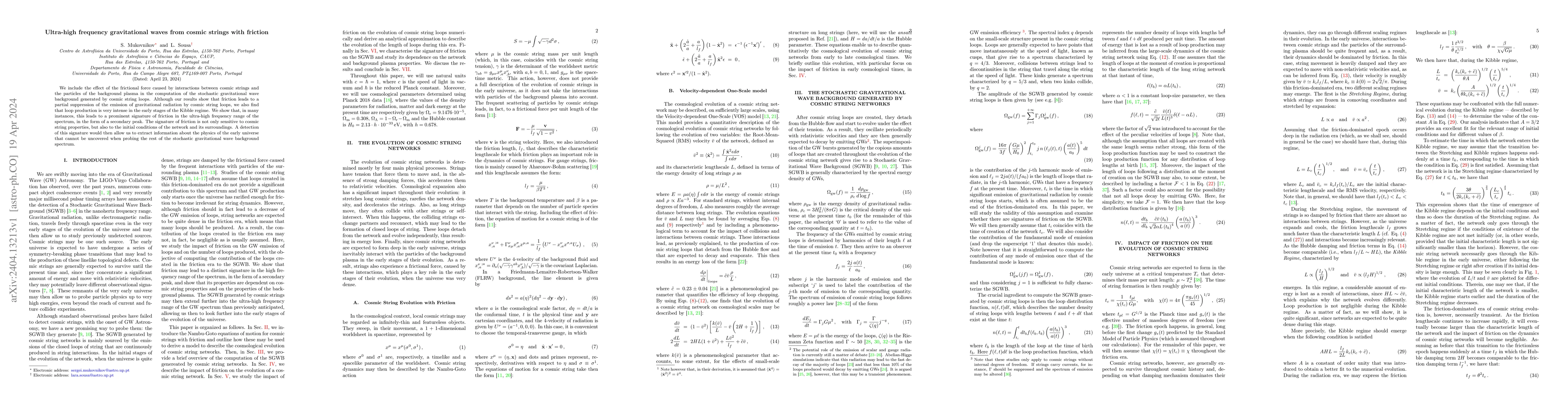 Thumbnail for Ultra-high frequency gravitational waves from cosmic strings with
  friction