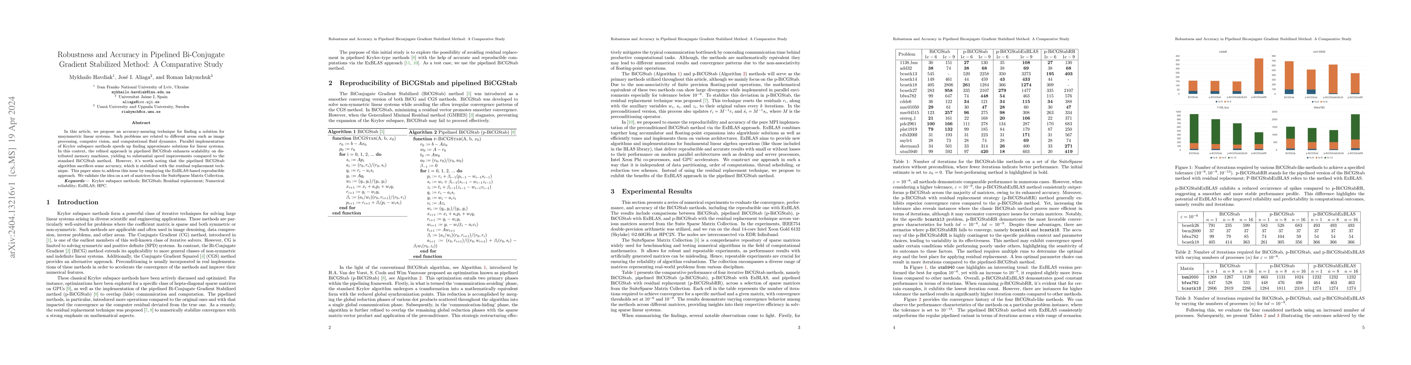 Thumbnail for Robustness and Accuracy in Pipelined Bi-Conjugate Gradient Stabilized
  Method: A Comparative Study