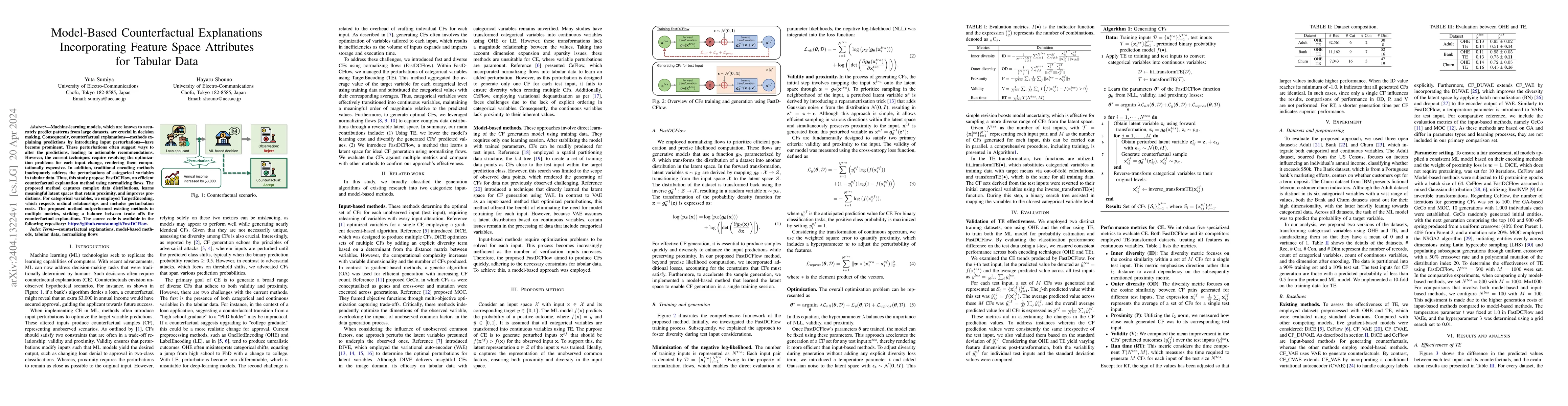 Thumbnail for Model-Based Counterfactual Explanations Incorporating Feature Space
  Attributes for Tabular Data