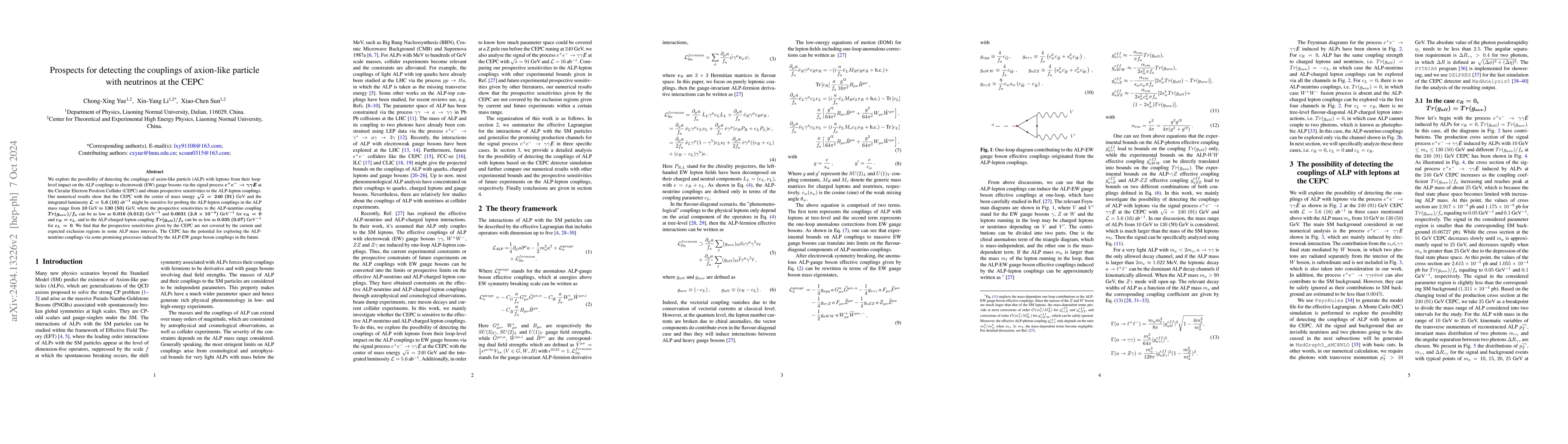 Thumbnail for Prospects for detecting the couplings of axion-like particle with
  neutrinos at the CEPC