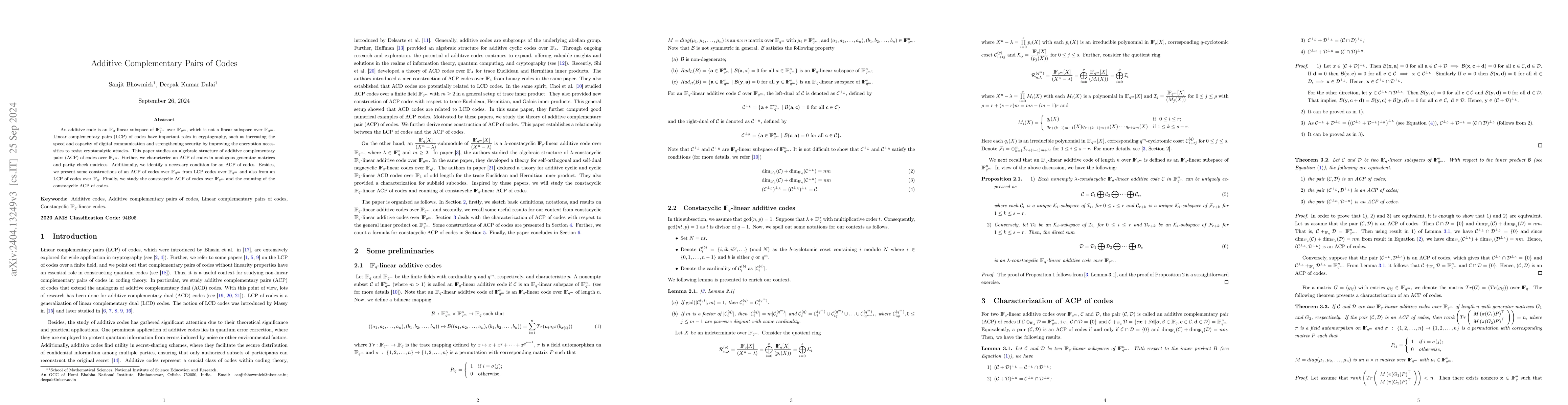 Thumbnail for Additive Complementary Pairs of Codes