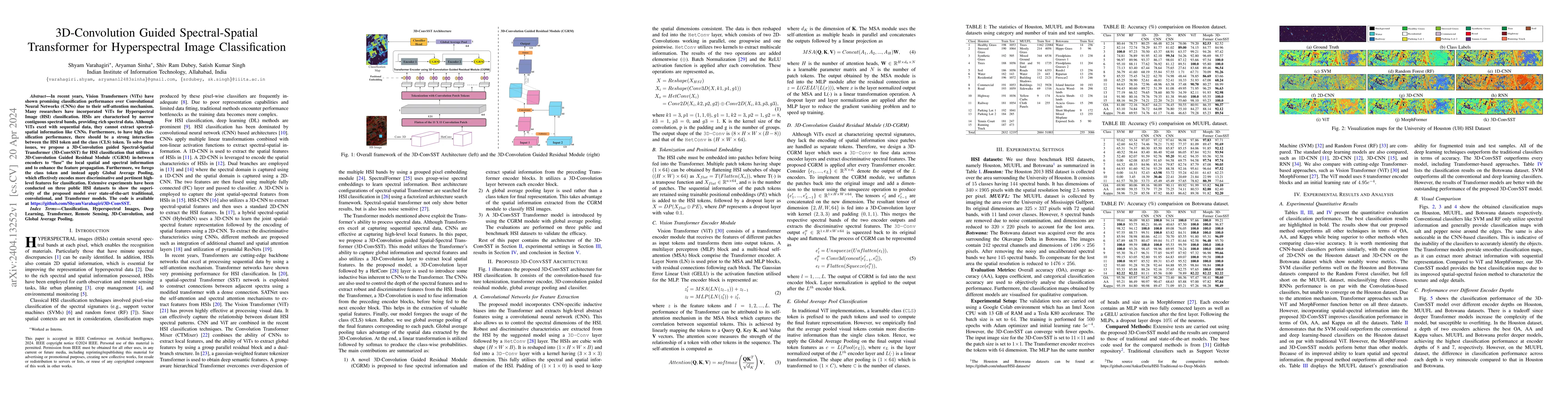 Thumbnail for 3D-Convolution Guided Spectral-Spatial Transformer for Hyperspectral
  Image Classification