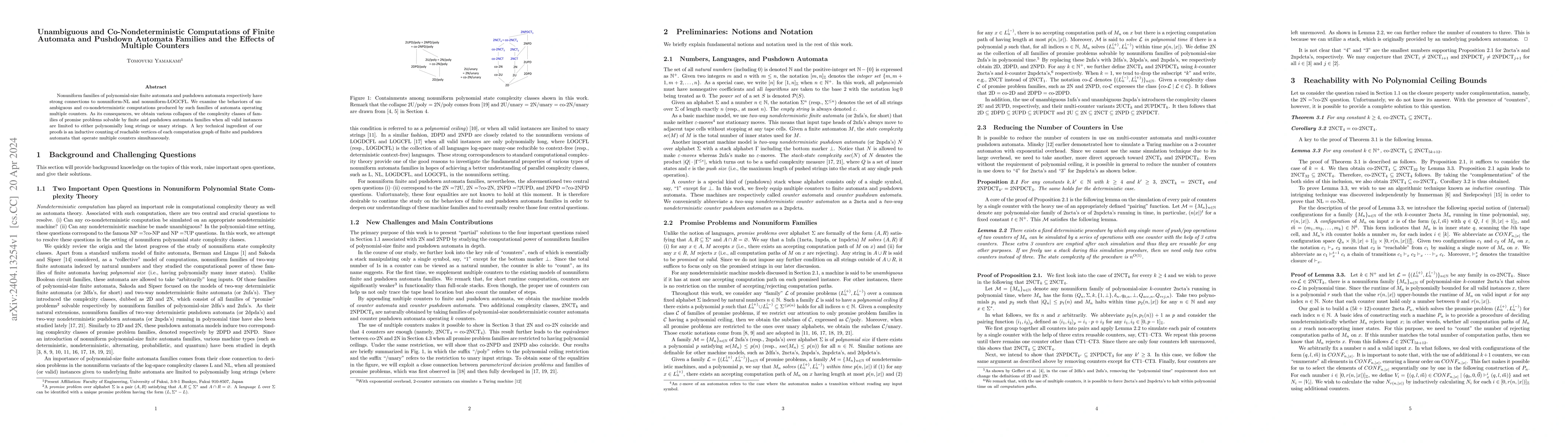Thumbnail for Unambiguous and Co-Nondeterministic Computations of Finite Automata and
  Pushdown Automata Families and the Effects of Multiple Counters