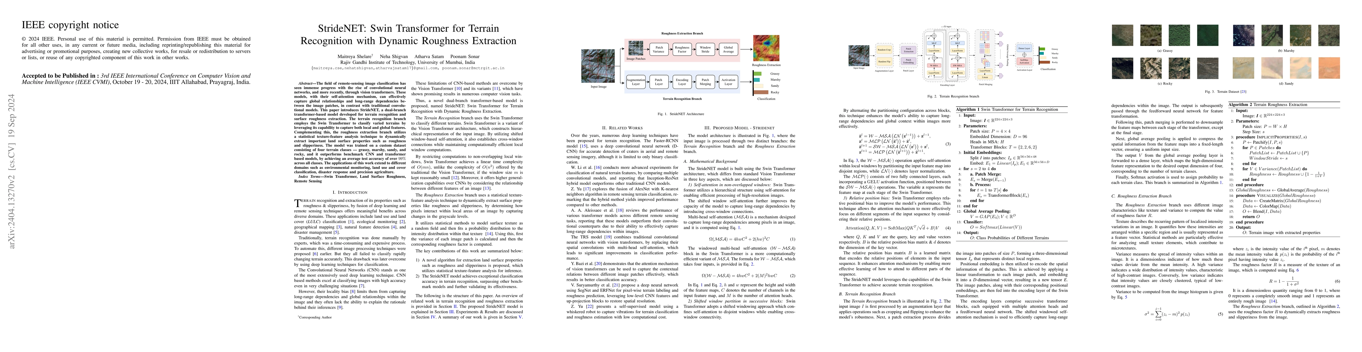 Thumbnail for StrideNET: Swin Transformer for Terrain Recognition with Dynamic
  Roughness Extraction