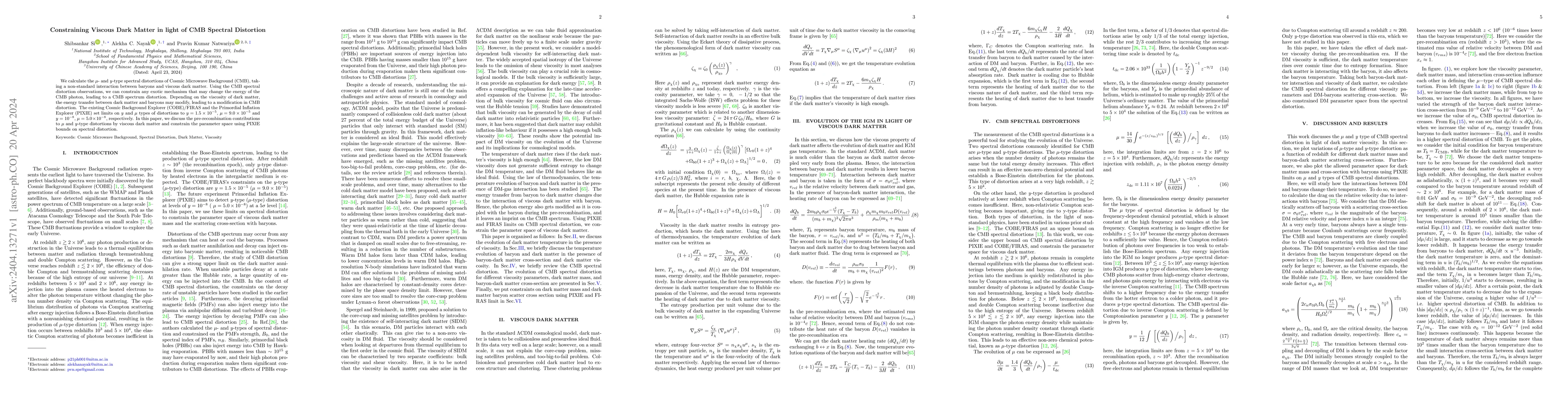 Thumbnail for Constraining Viscous Dark Matter in light of CMB Spectral Distortion