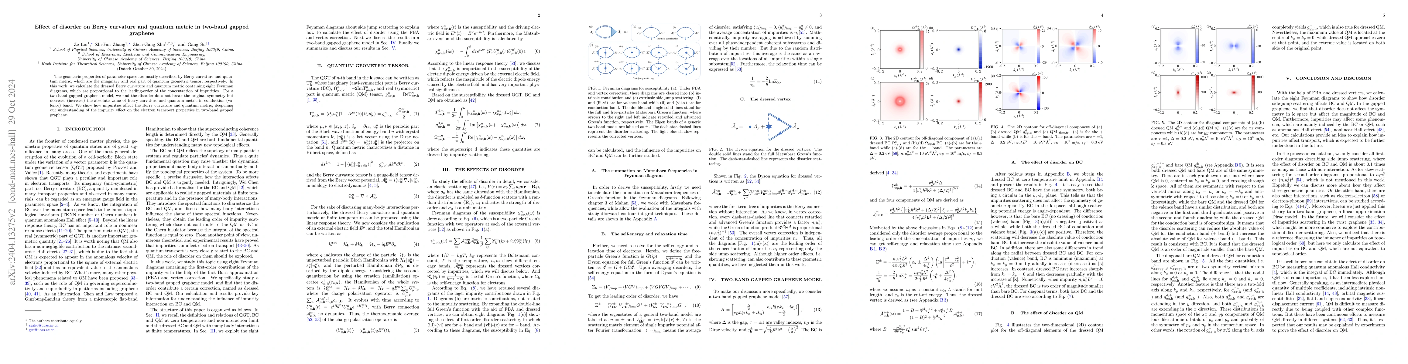 Thumbnail for Effect of disorder on Berry curvature and quantum metric in two-band
  gapped graphene