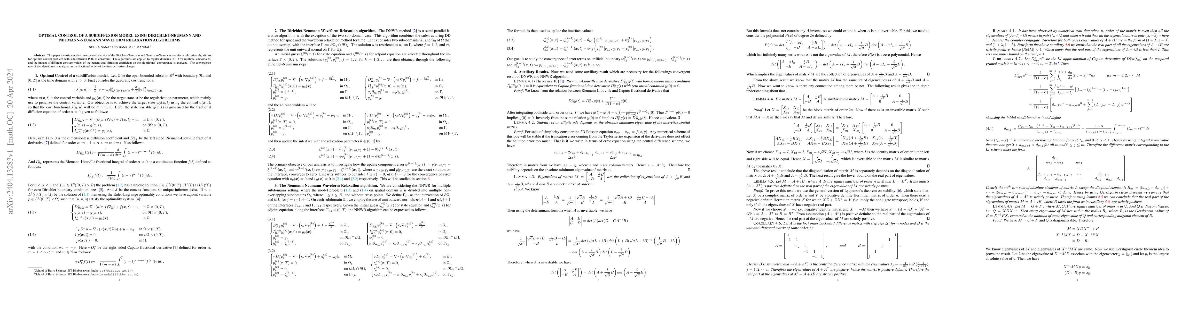 Thumbnail for Optimal Control of a Sub-diffusion Model using Dirichlet-Neumann and
  Neumann-Neumann Waveform Relaxation Algorithms