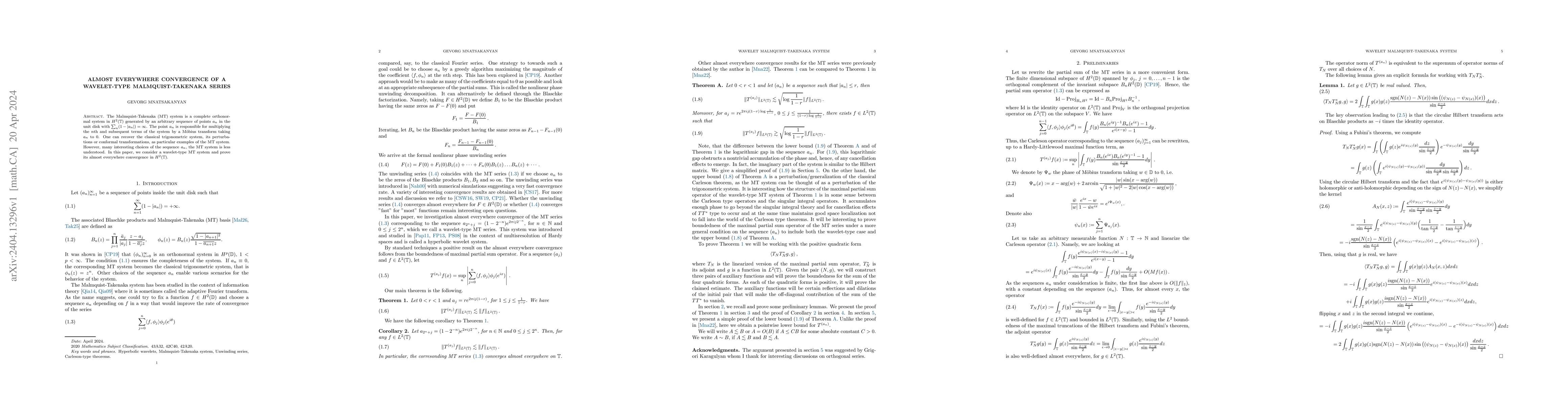 Thumbnail for Almost everywhere convergence of a wavelet-type Malmquist-Takenaka
  series
