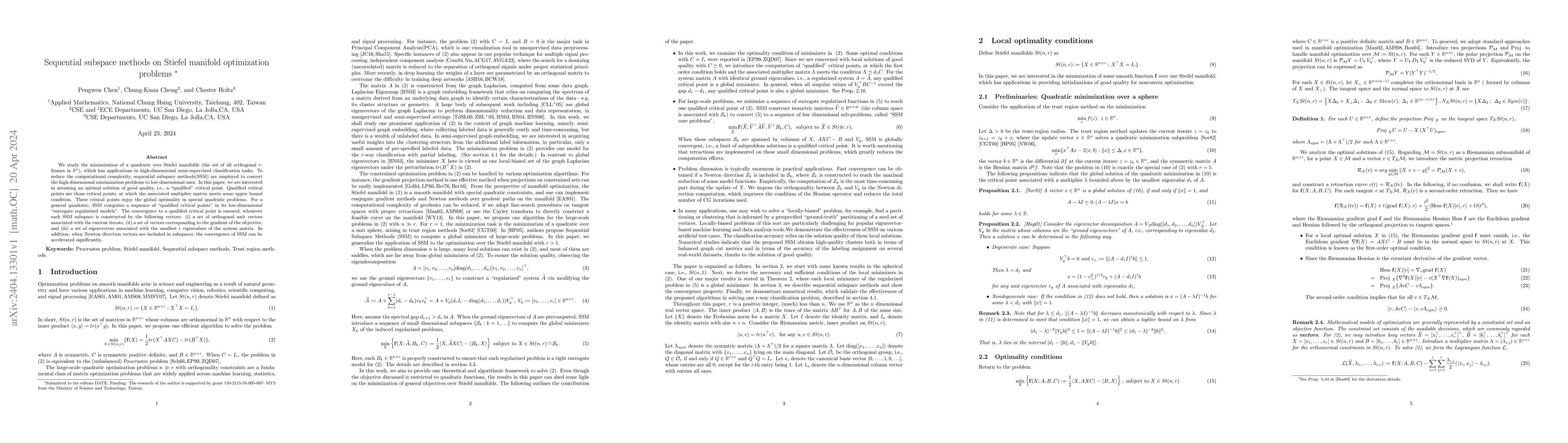 Thumbnail for Sequential subspace methods on Stiefel manifold optimization problems