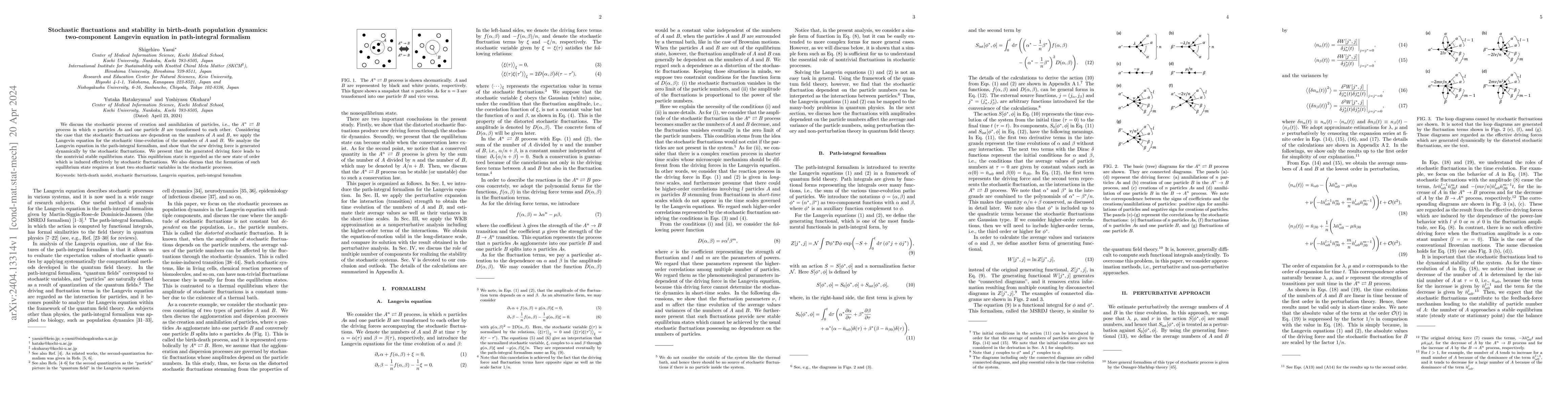 Thumbnail for Stochastic fluctuations and stability in birth-death population
  dynamics: two-component Langevin equation in path-integral formalism