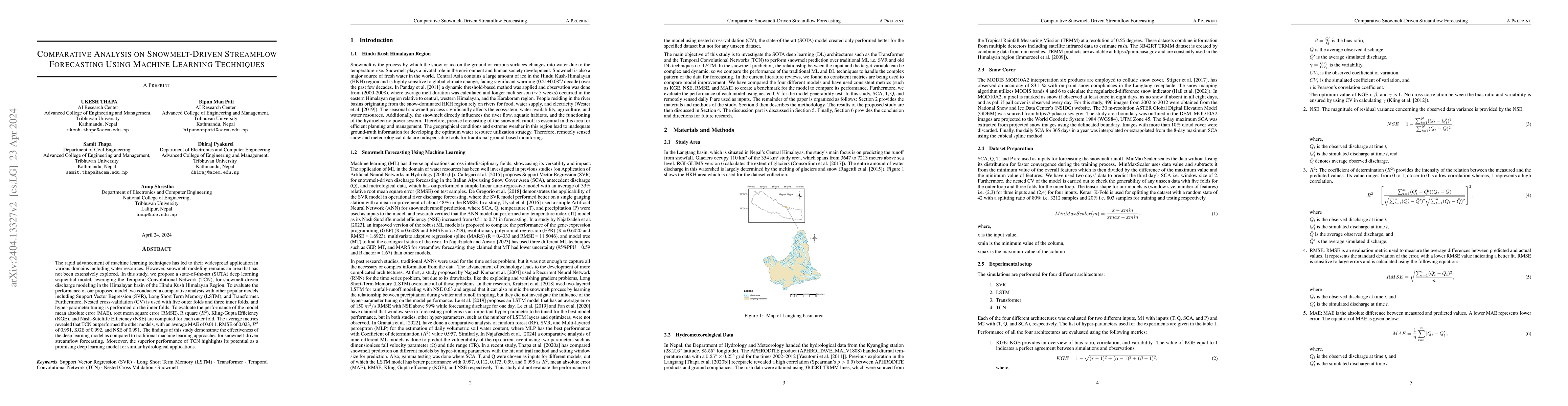 Thumbnail for Comparative Analysis on Snowmelt-Driven Streamflow Forecasting Using
  Machine Learning Techniques