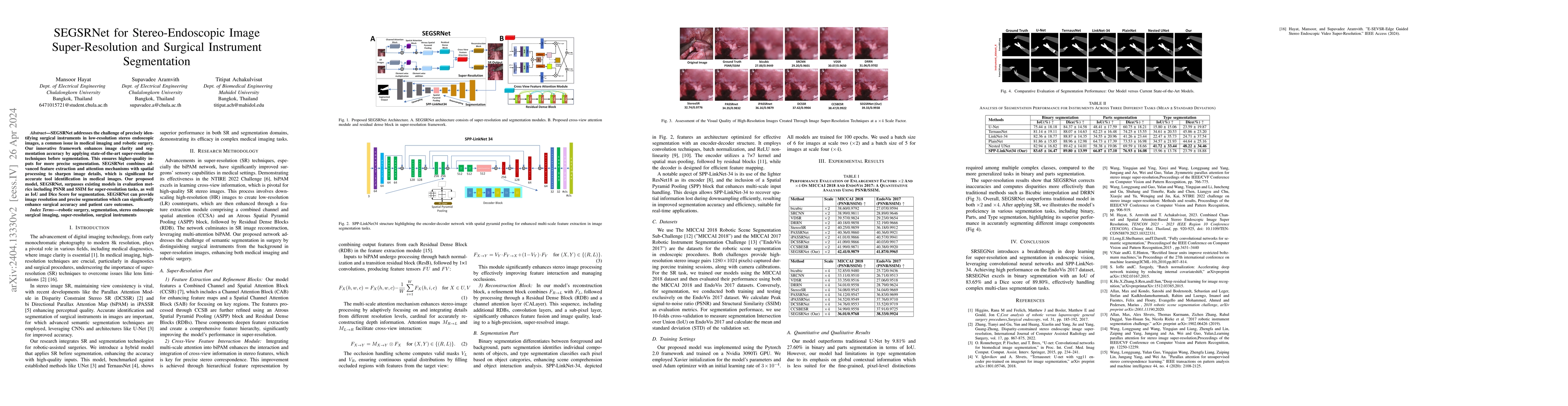 Thumbnail for SEGSRNet for Stereo-Endoscopic Image Super-Resolution and Surgical
  Instrument Segmentation