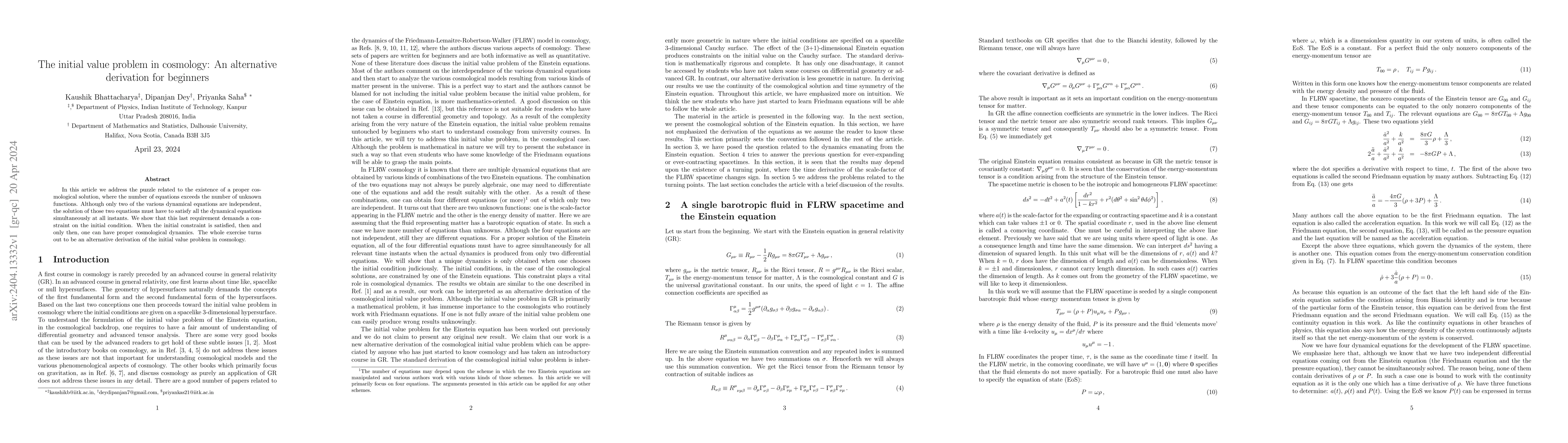Thumbnail for The initial value problem in cosmology: An alternative derivation for
  beginners