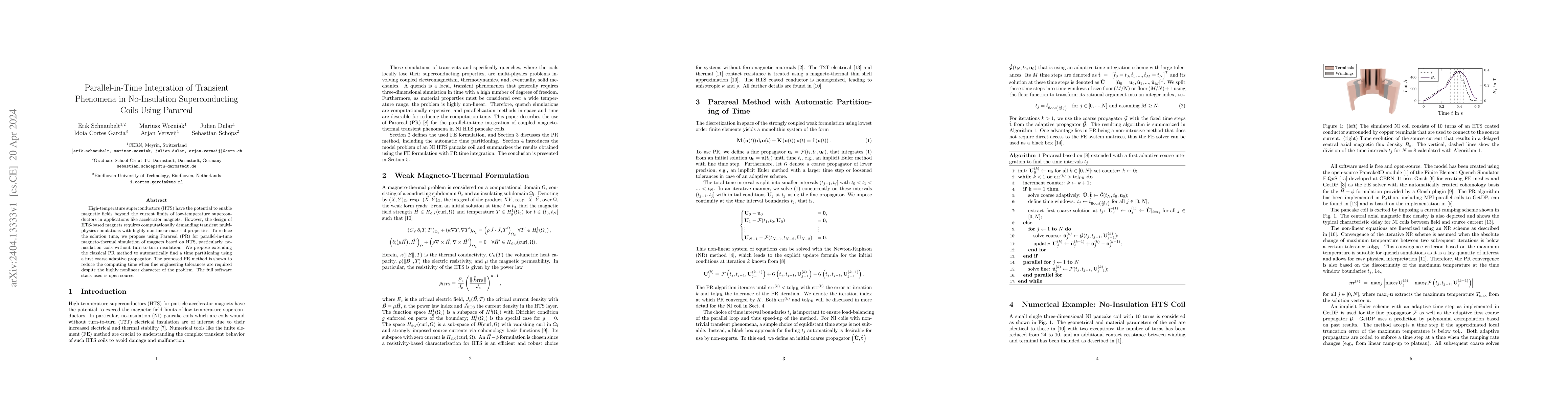 Thumbnail for Parallel-in-Time Integration of Transient Phenomena in No-Insulation
  Superconducting Coils Using Parareal