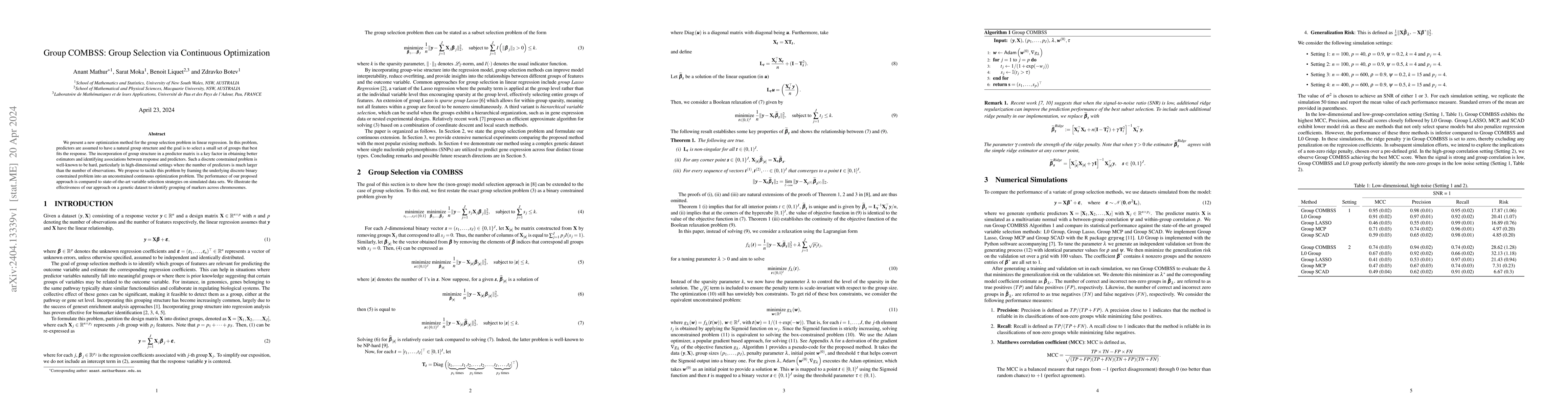 Thumbnail for Group COMBSS: Group Selection via Continuous Optimization