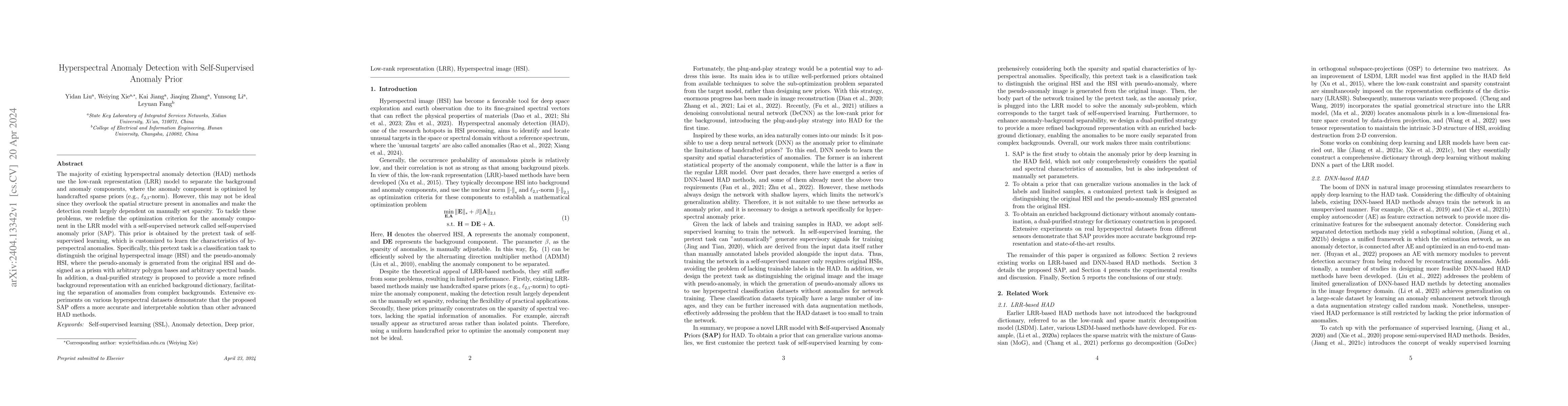 Thumbnail for Hyperspectral Anomaly Detection with Self-Supervised Anomaly Prior