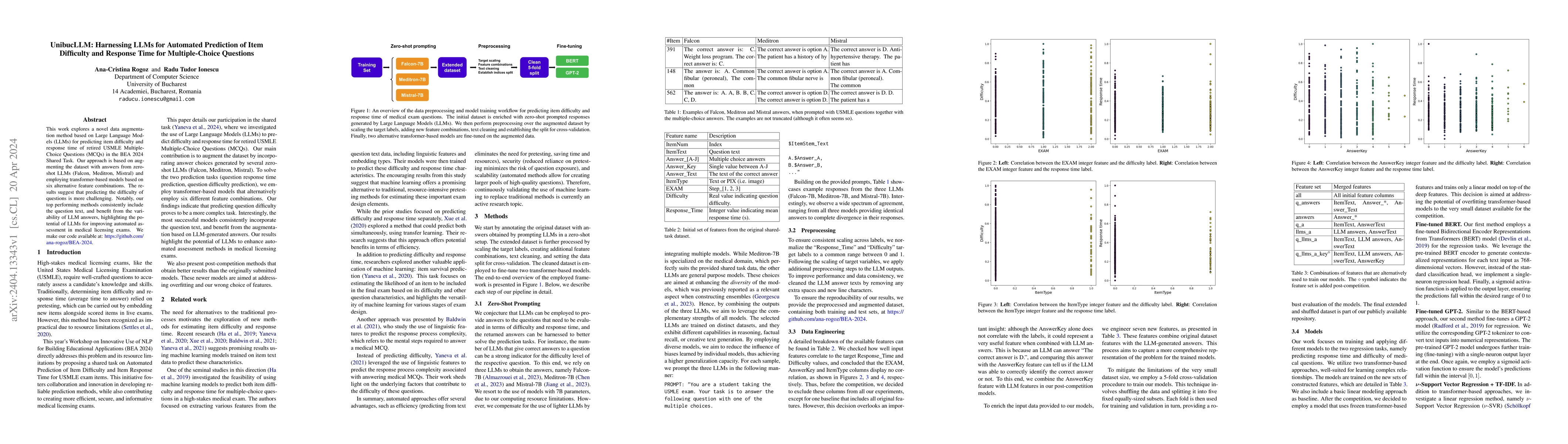 Thumbnail for UnibucLLM: Harnessing LLMs for Automated Prediction of Item Difficulty
  and Response Time for Multiple-Choice Questions