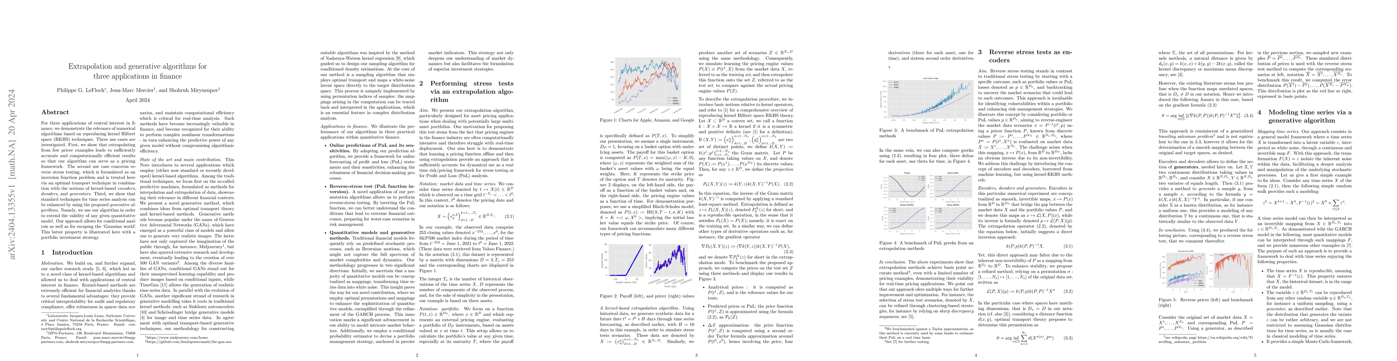 Thumbnail for Extrapolation and generative algorithms for three applications in
  finance