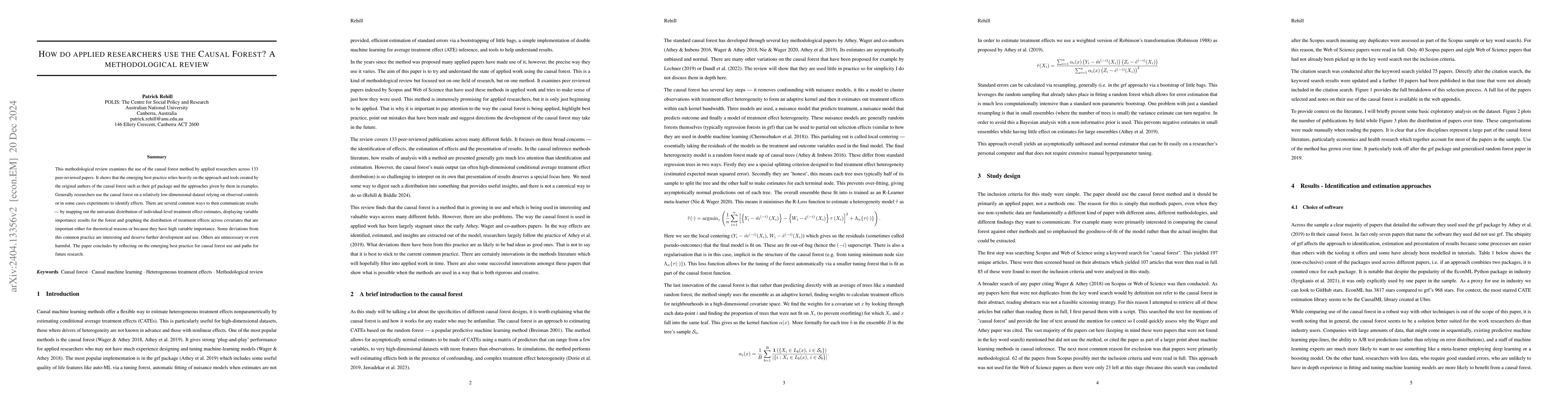 Thumbnail for How do applied researchers use the Causal Forest? A methodological
  review of a method