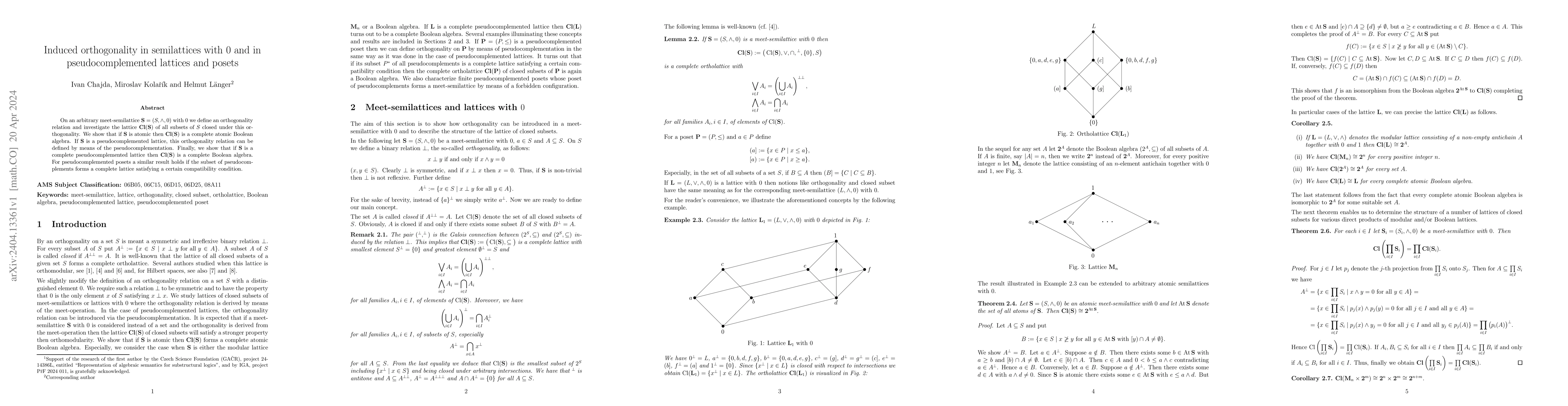 Thumbnail for Induced orthogonality in semilattices with 0 and in pseudocomplemented
  lattices and posets