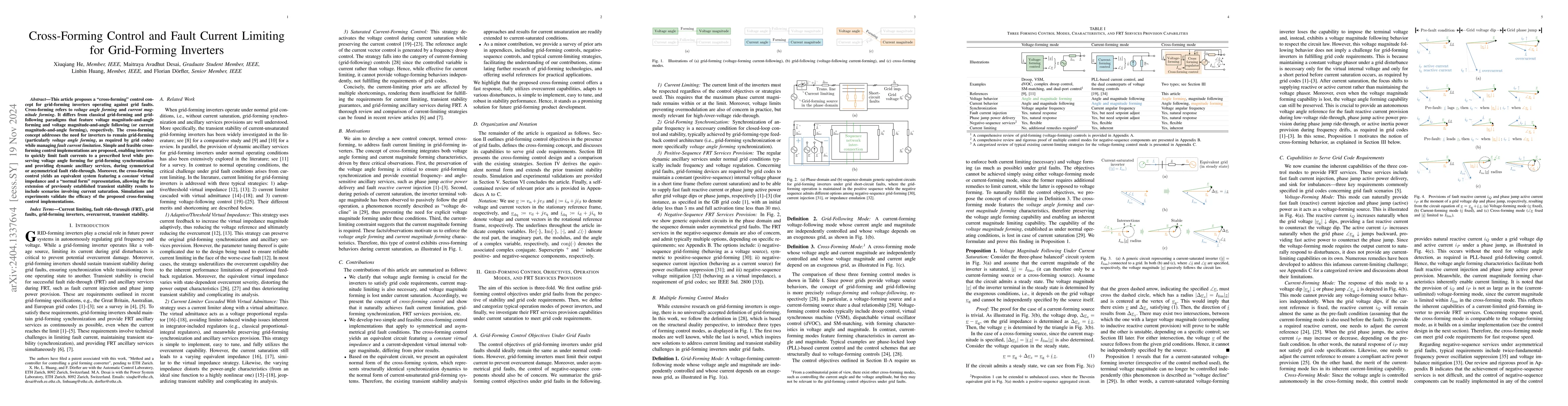 Thumbnail for Cross-Forming Control and Fault Current Limiting for Grid-Forming
  Inverters