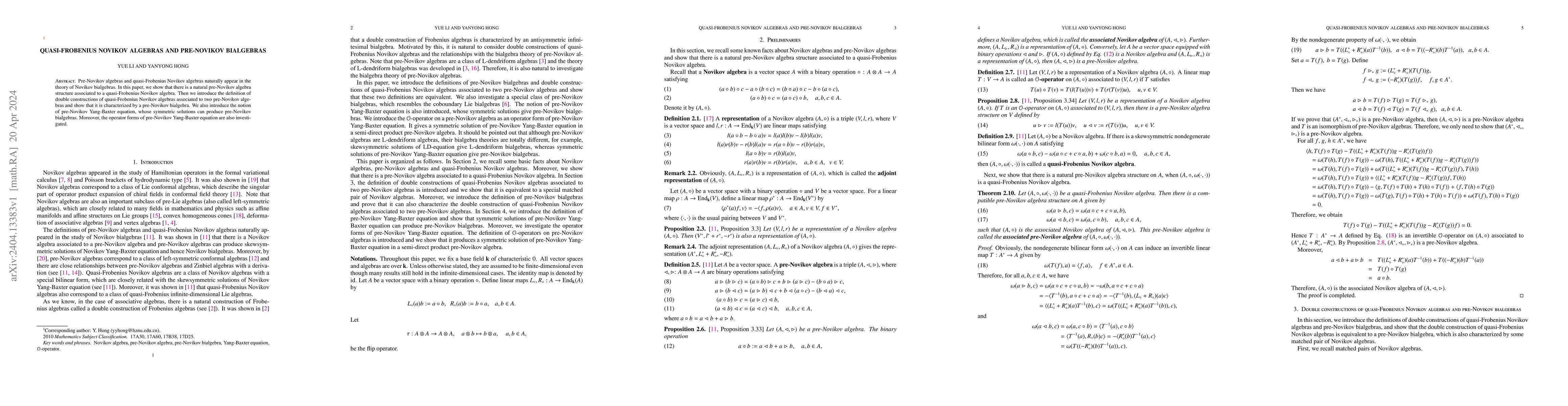 Thumbnail for Quasi-Frobenius Novikov algebras and pre-Novikov bialgebras