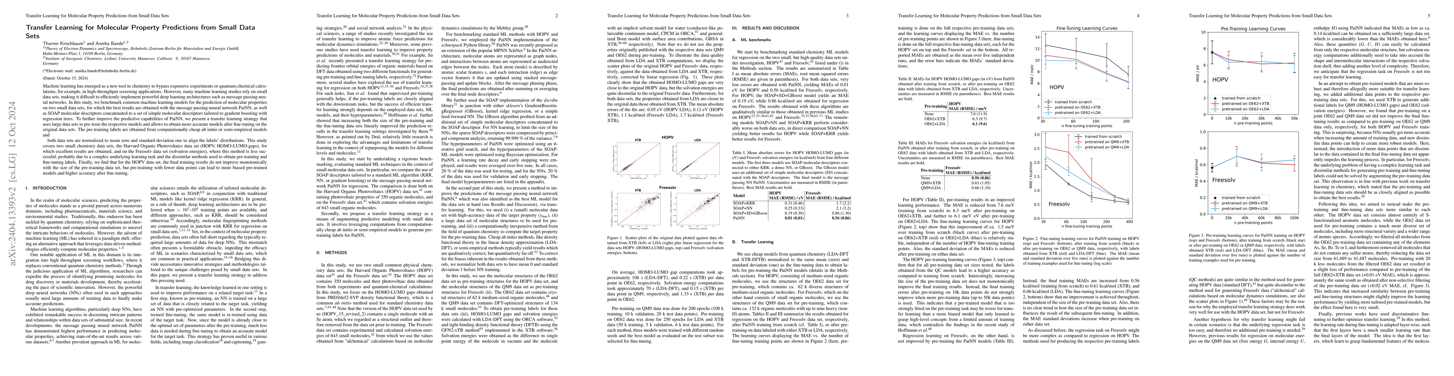 Thumbnail for Transfer Learning for Molecular Property Predictions from Small Data
  Sets