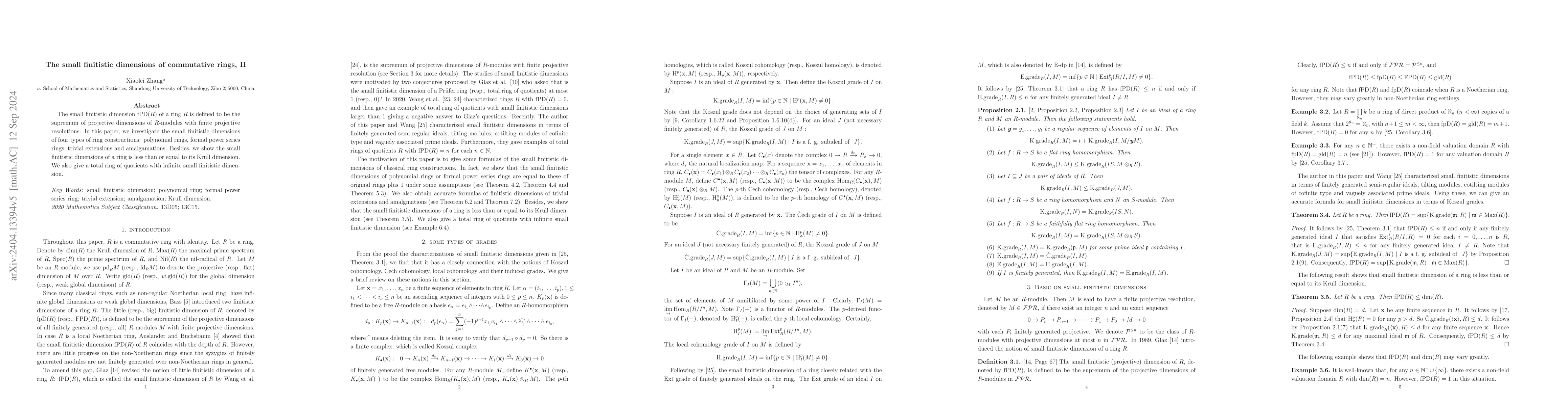 Thumbnail for The small finitistic dimensions of commutative rings, II