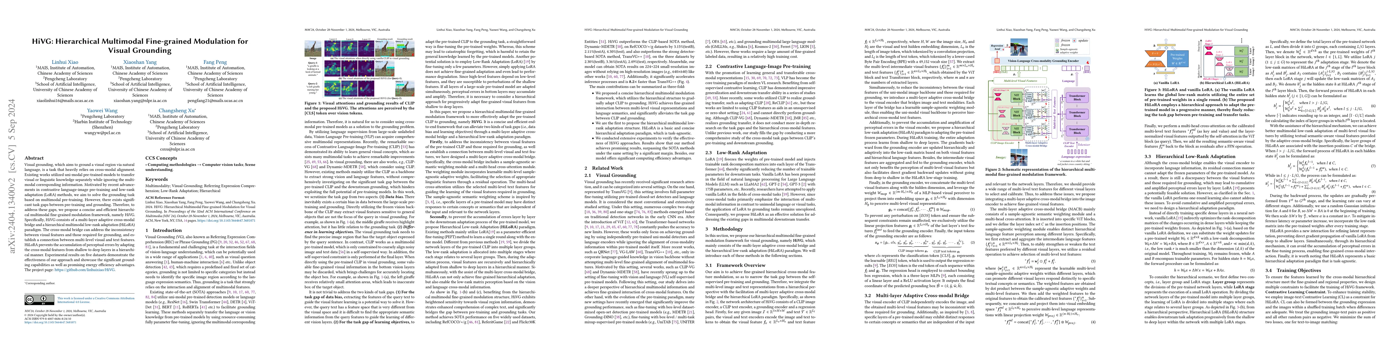 Thumbnail for HiVG: Hierarchical Multimodal Fine-grained Modulation for Visual
  Grounding