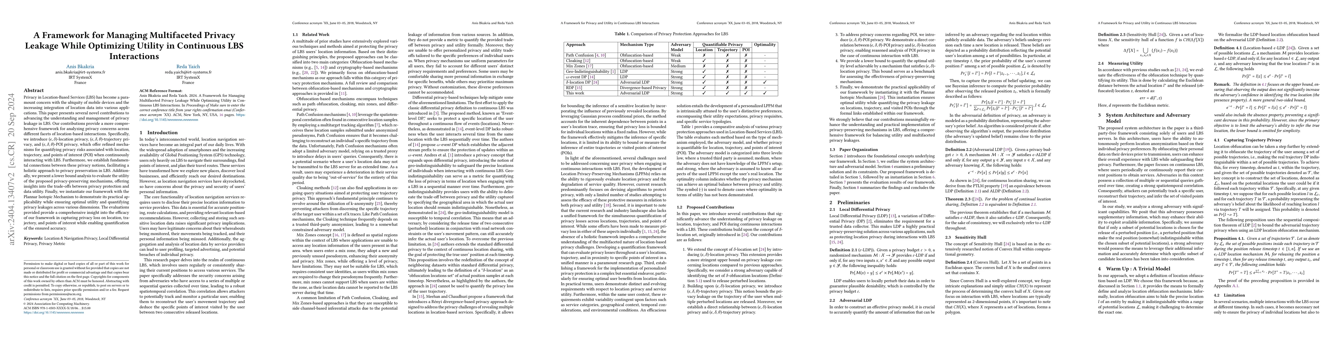 Thumbnail for A Framework for Managing Multifaceted Privacy Leakage While Optimizing
  Utility in Continuous LBS Interactions