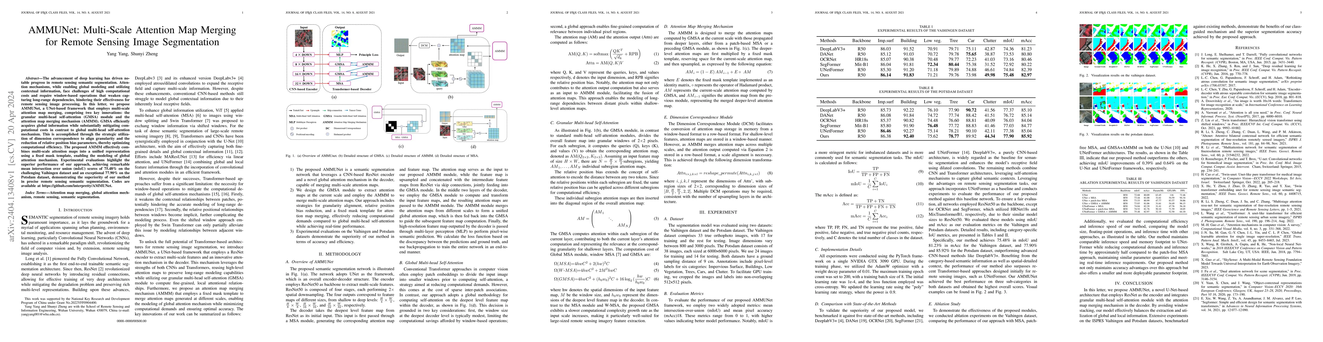 Thumbnail for AMMUNet: Multi-Scale Attention Map Merging for Remote Sensing Image
  Segmentation