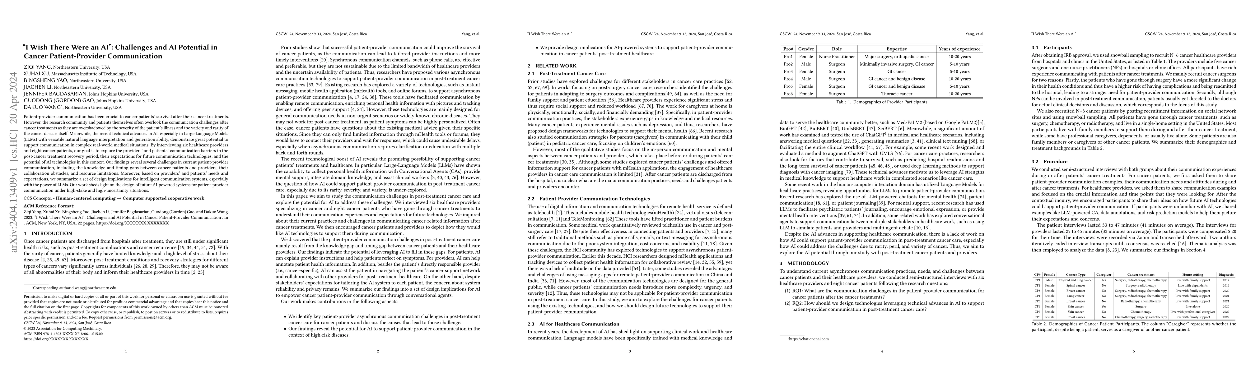 Thumbnail for "I Wish There Were an AI": Challenges and AI Potential in Cancer
  Patient-Provider Communication