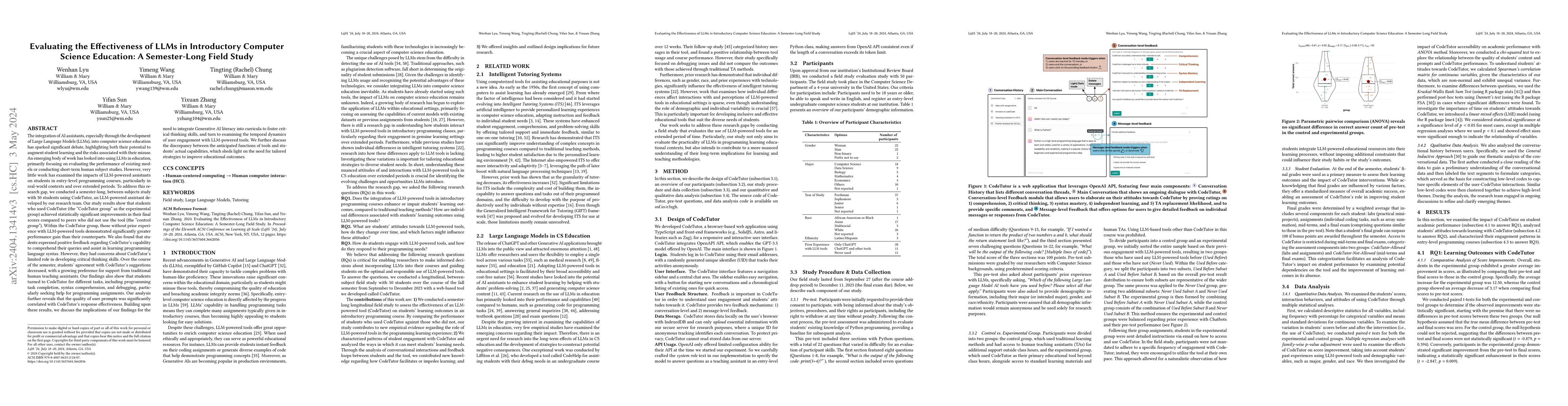 Thumbnail for Evaluating the Effectiveness of LLMs in Introductory Computer Science
  Education: A Semester-Long Field Study