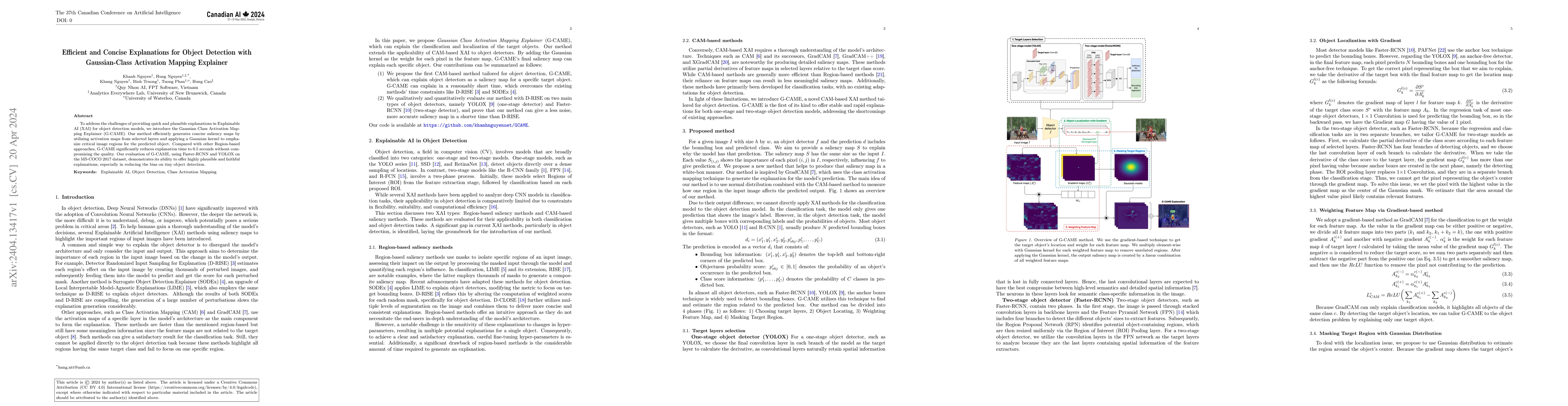 Thumbnail for Efficient and Concise Explanations for Object Detection with
  Gaussian-Class Activation Mapping Explainer