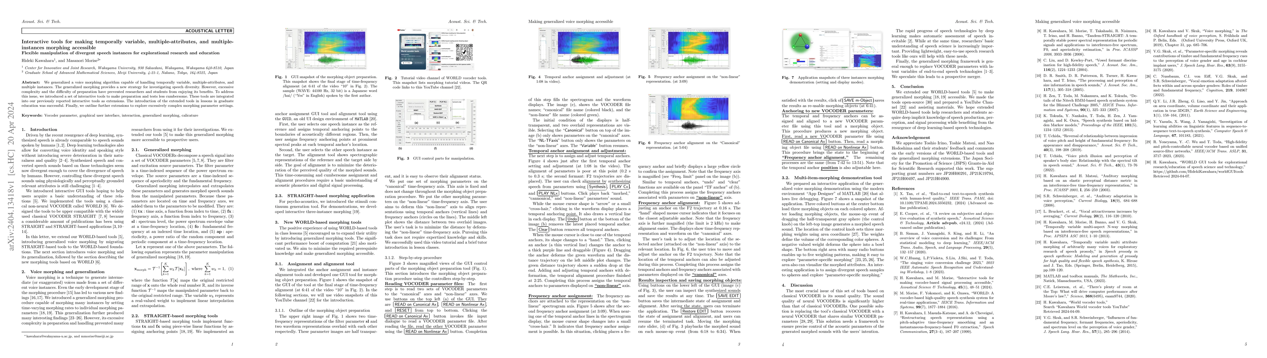 Thumbnail for Interactive tools for making temporally variable, multiple-attributes,
  and multiple-instances morphing accessible: Flexible manipulation of
  divergent speech instances for explorational research and education