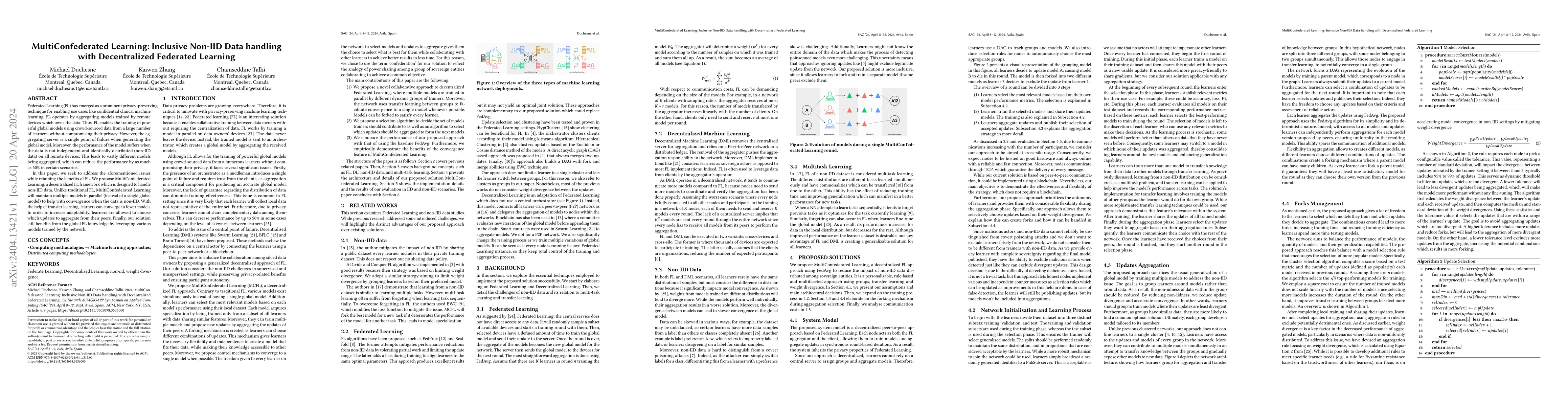 Thumbnail for MultiConfederated Learning: Inclusive Non-IID Data handling with
  Decentralized Federated Learning