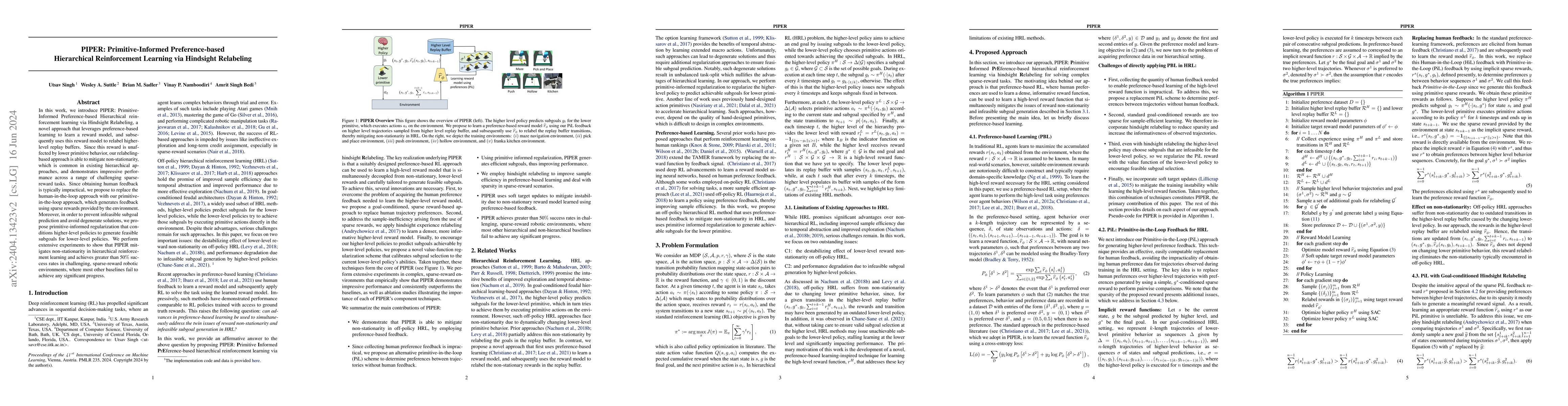 Thumbnail for PIPER: Primitive-Informed Preference-based Hierarchical Reinforcement
  Learning via Hindsight Relabeling