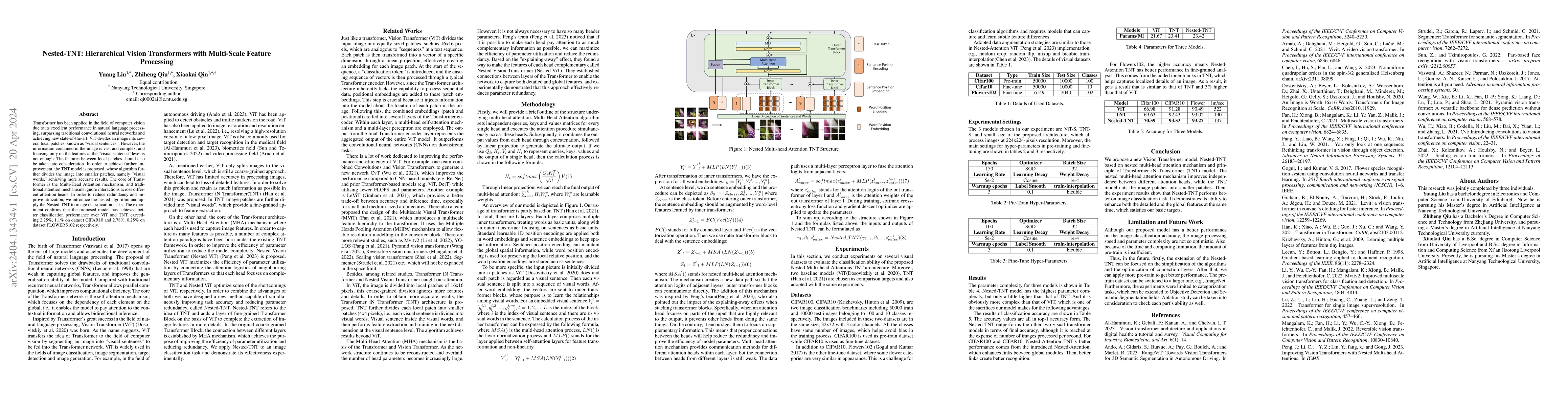 Thumbnail for Nested-TNT: Hierarchical Vision Transformers with Multi-Scale Feature
  Processing