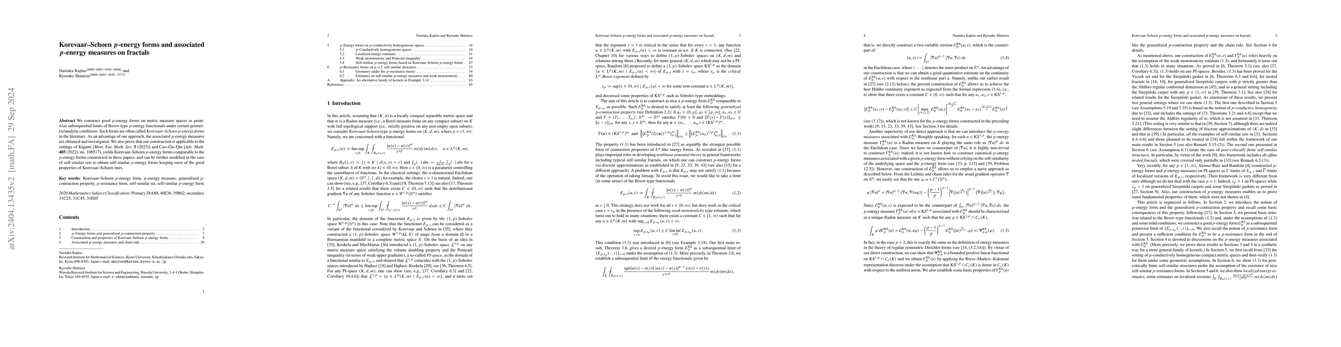 Thumbnail for Korevaar-Schoen $p$-energy forms and associated $p$-energy measures on
  fractals