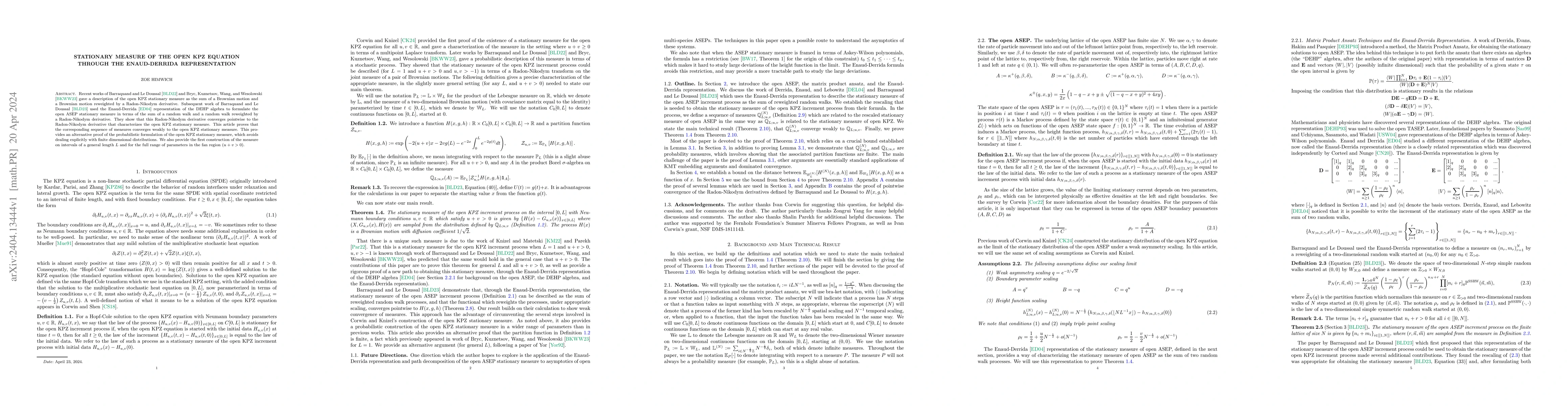 Thumbnail for Stationary Measure of the Open KPZ Equation through the Enaud-Derrida
  Representation