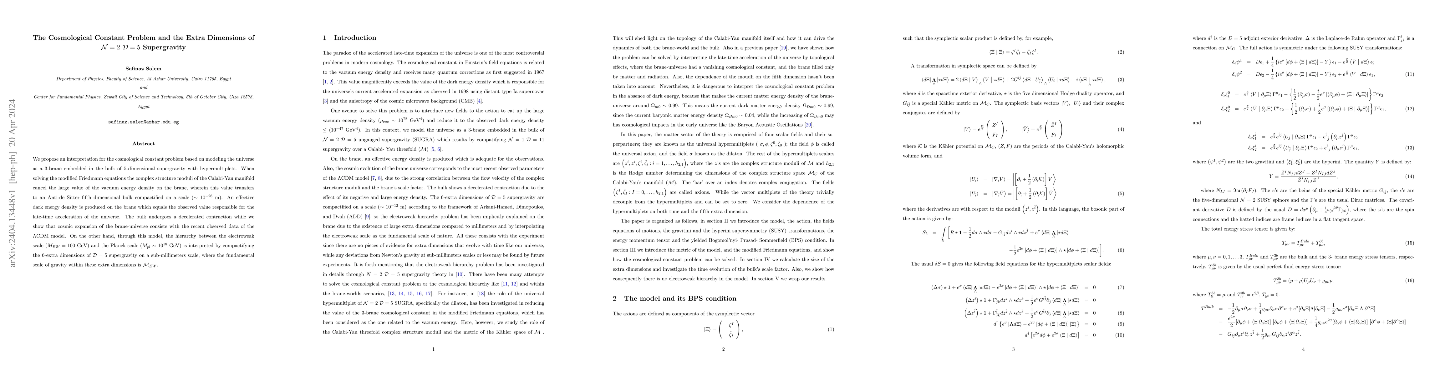Thumbnail for The Cosmological Constant Problem and the Extra Dimensions of
  $\mathcal{N}=2$ $\mathcal{D}=5$ Supergravity