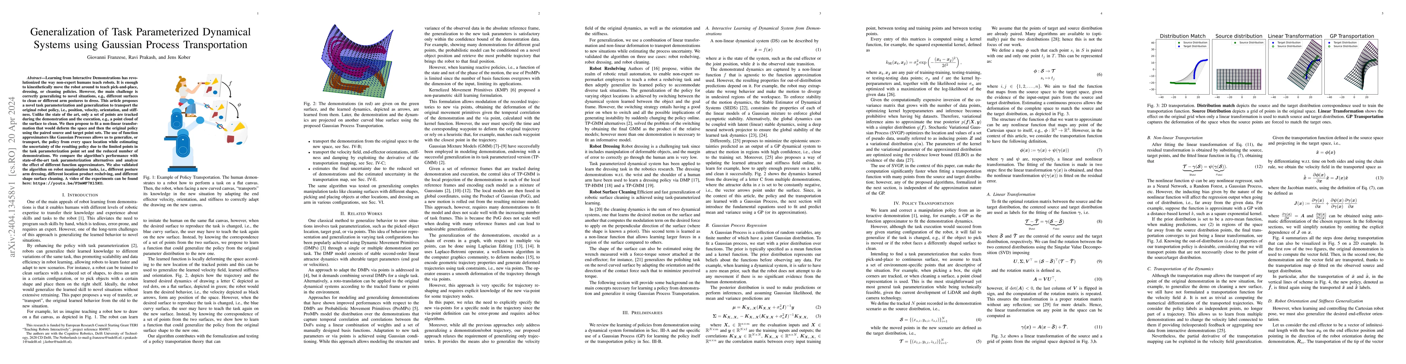 Thumbnail for Generalization of Task Parameterized Dynamical Systems using Gaussian
  Process Transportation