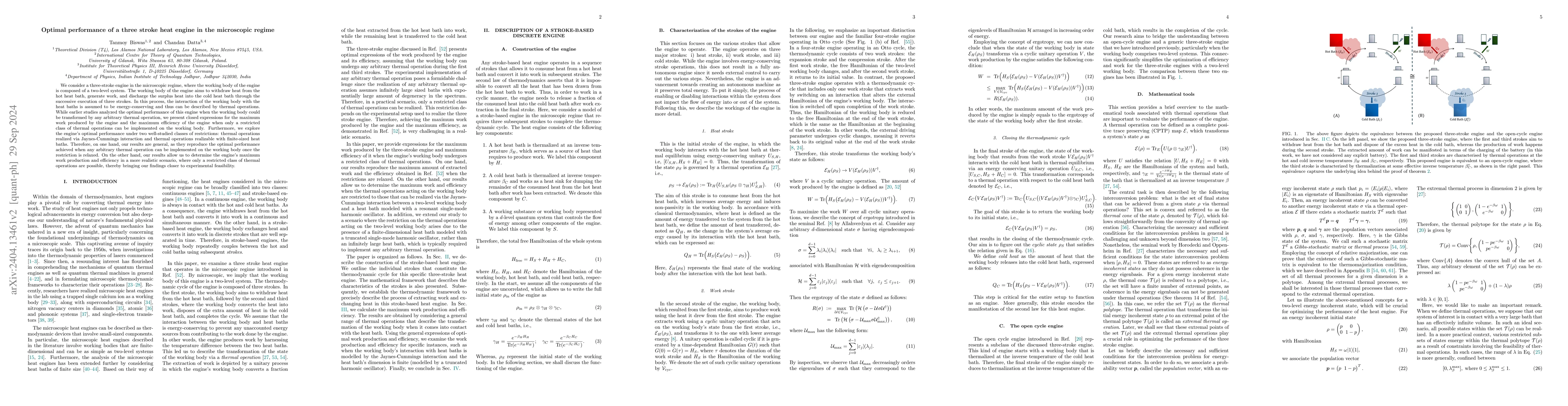 Thumbnail for Optimal performance of a three stroke heat engine in the microscopic
  regime
