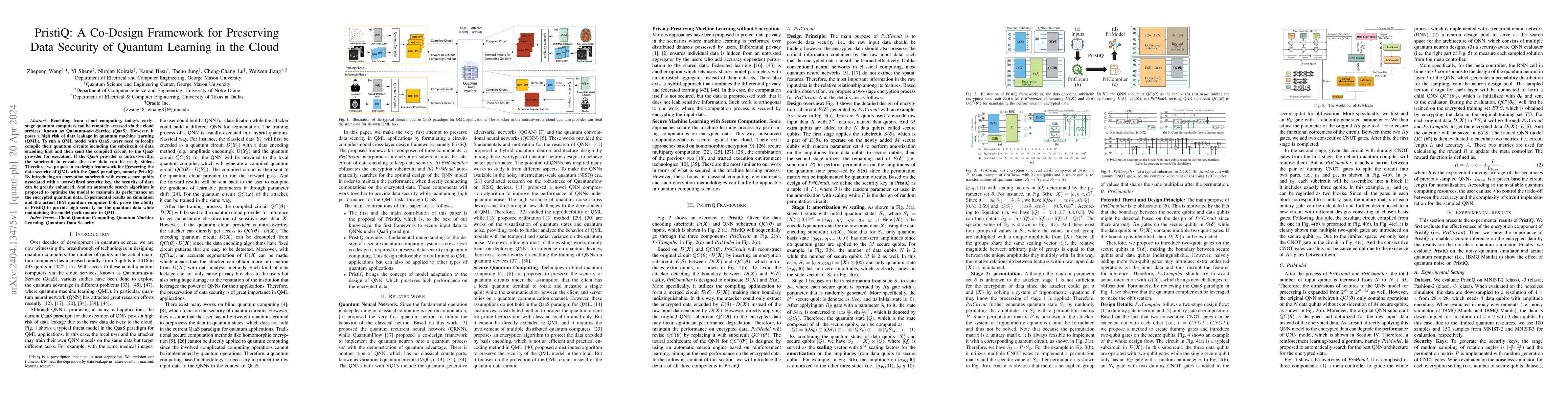 Thumbnail for PristiQ: A Co-Design Framework for Preserving Data Security of Quantum
  Learning in the Cloud