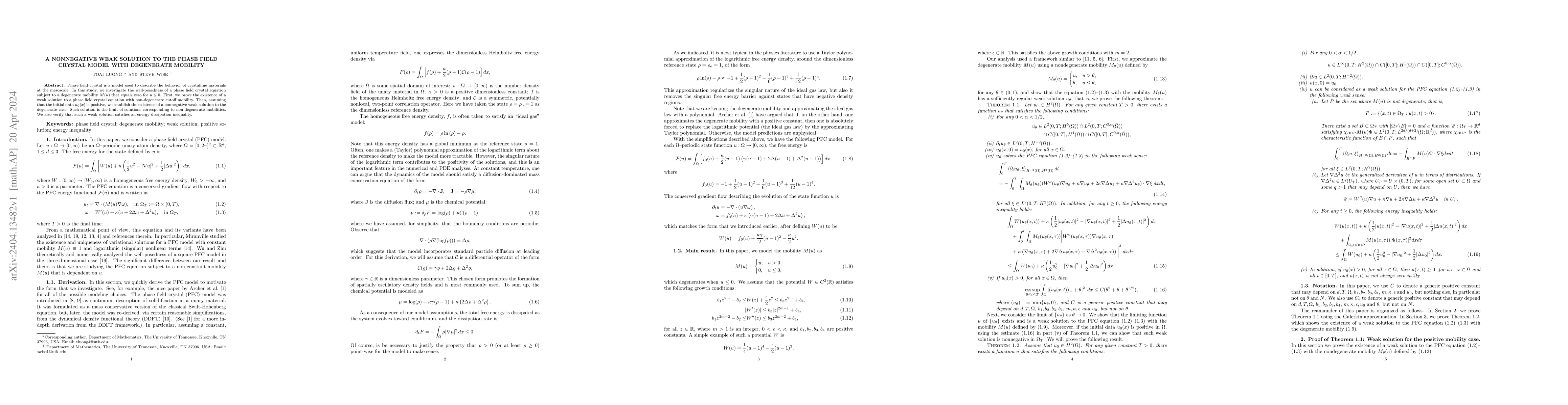 Thumbnail for A Nonnegative Weak Solution to the Phase Field Crystal Model with
  Degenerate Mobility