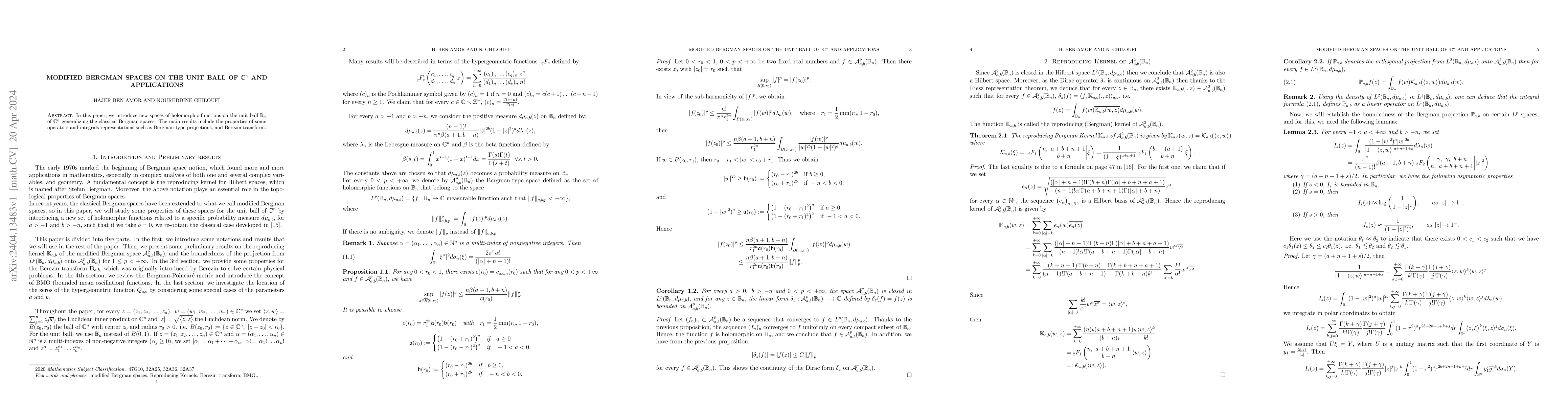 Thumbnail for Modified Bergman spaces on the unit ball of $\mathbb C^n$ and
  applications