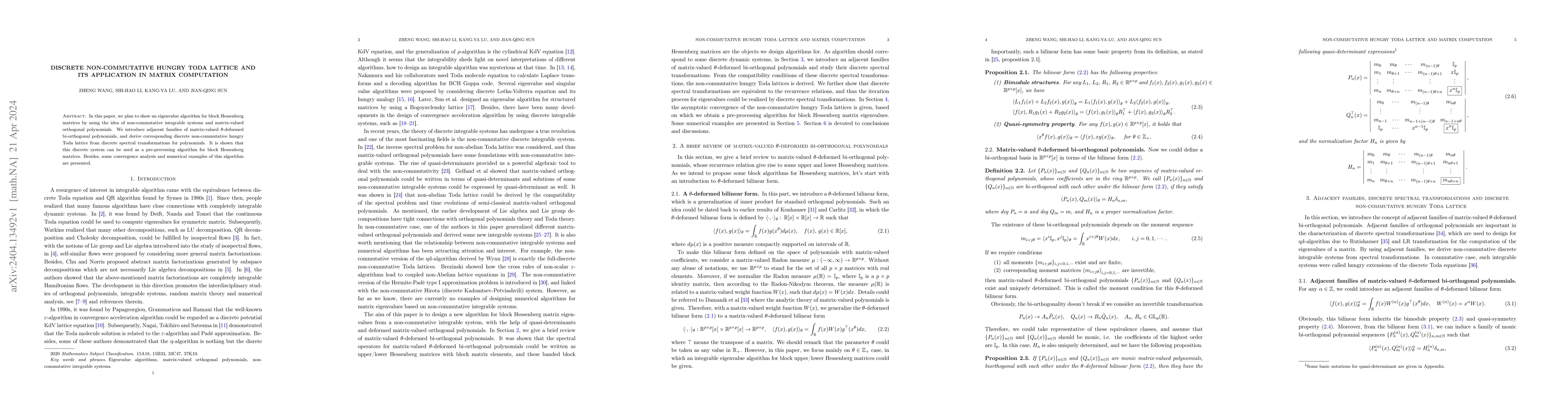 Thumbnail for Discrete non-commutative hungry Toda lattice and its application in
  matrix computation