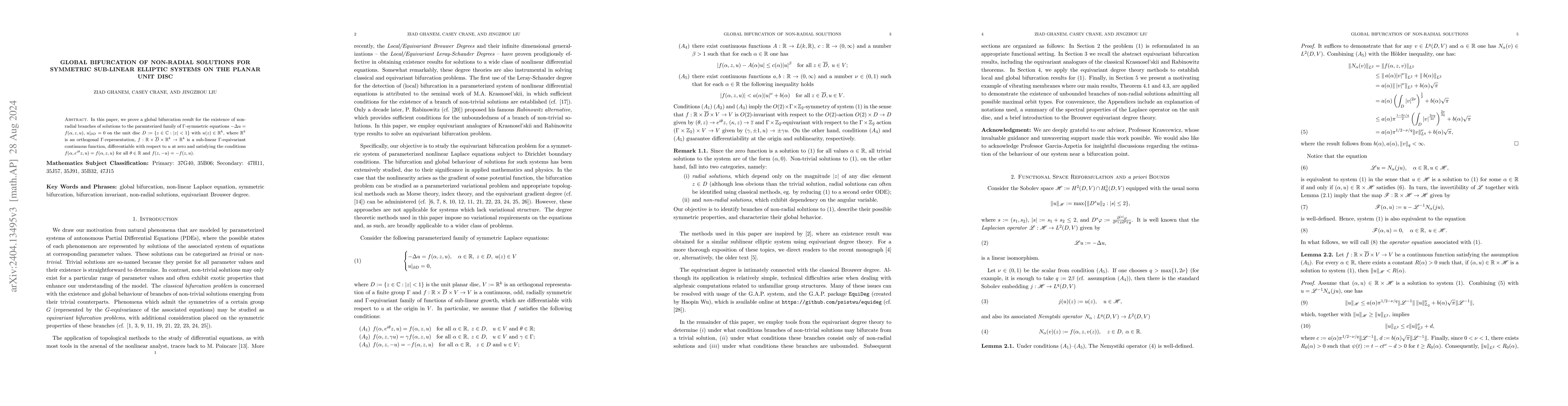 Thumbnail for Global Bifurcation of Non-Radial Solutions for Symmetric Sub-linear
  Elliptic Systems on the Planar Unit Disc