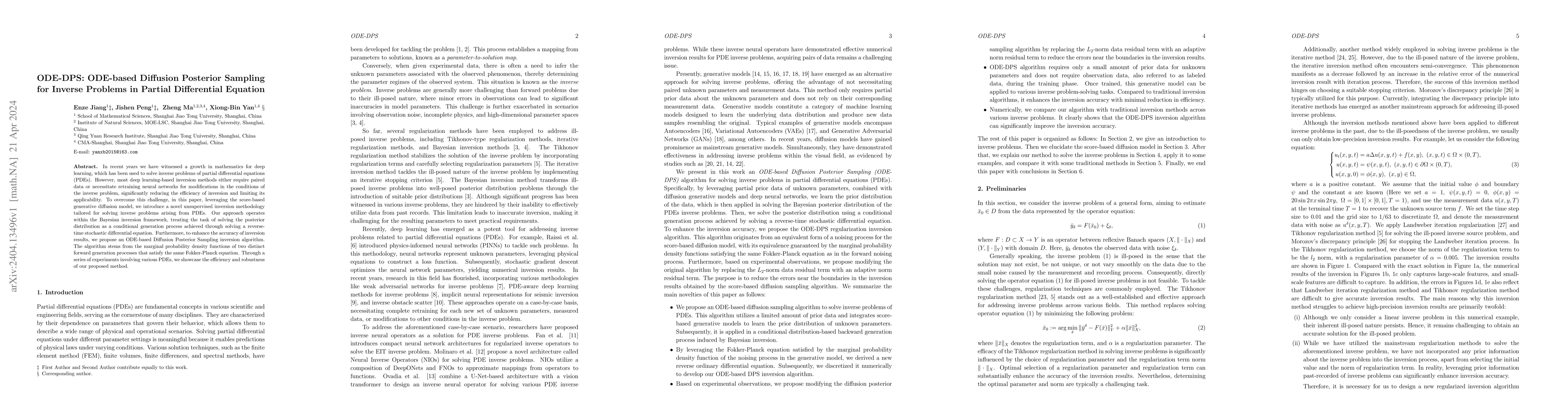 Thumbnail for ODE-DPS: ODE-based Diffusion Posterior Sampling for Inverse Problems in
  Partial Differential Equation